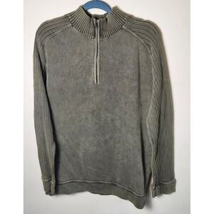 Retrofit‎ Quarter Zip Sweater Men's L Green Ribbed Sleeves Knit Pullover